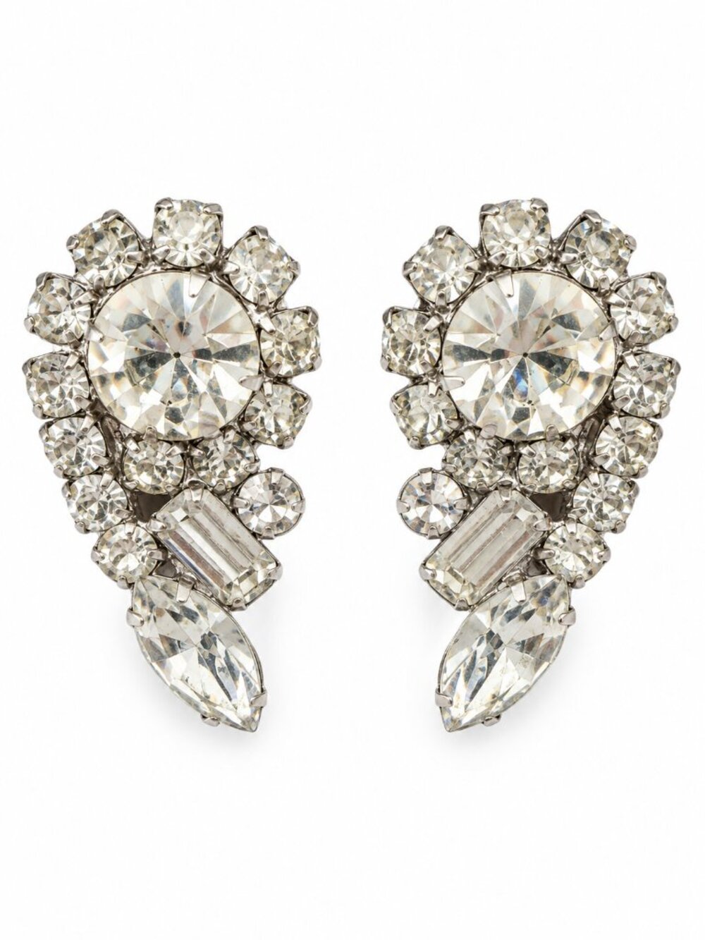 Glamorous Rhinestone Earrings Hollywood Regency Mid-Century Cocktail